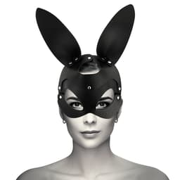 Coquette Chic Desire Maske mit Hasenohren aus veganem Leder, Detailansicht der aufgesetzten Ohren