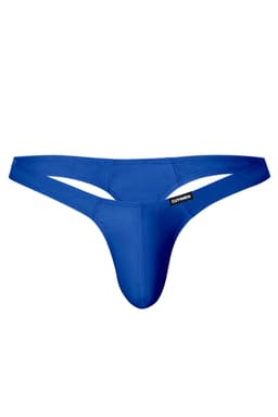 Cut4Men Brazilian-Thong aus Mikrofaser in Königsblau, Detailansicht des gummierten Logos