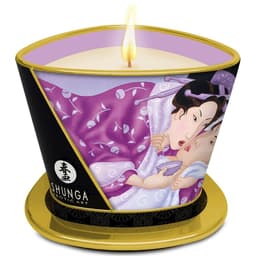 Shunga Massagekerze Lavendel, Holzdocht im Detail