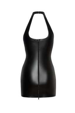 Noir Handmade Minikleid, Nahaufnahme des glänzenden Wetlook-Materials