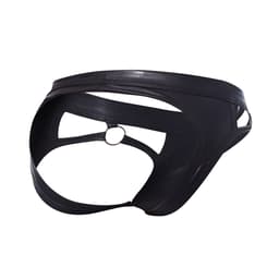 Cut4Men Wetlook-Jockstrap in Schwarz, Nahaufnahme der Material- und Nahtverarbeitung