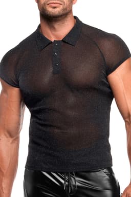 Noir Handmade Poloshirt, Nahaufnahme des transparenten Tüll-Materials