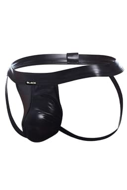Cut4Men Wetlook-Jockstrap in Schwarz, Detailaufnahme des freien Rückens im Jockstrap-Schnitt