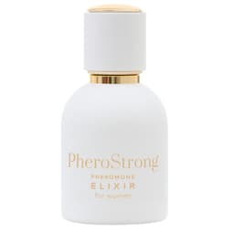 Verpackung des PheroStrong Pheromone Elixir for Women, scharf fokussiert im Detail festgehalten