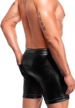 Noir Handmade Rogue Shorts, Nahaufnahme des Powerwetlook-Materials