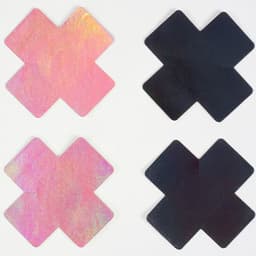Kreuzförmige Nippelpasties von Secret Play in Schwarz mit holografischem Schimmer
