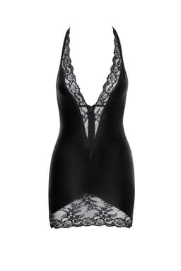 Noir Handmade Minikleid, Nahaufnahme der floralen Spitzeneinsätze