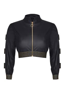 Demoniq Cash Baby Jacke, Nahaufnahme der Goldapplikationen am Saum