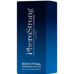 PheroStrong Limited Edition Pheromon-Parfum für Männer, Flakon neben der Faltschachtel