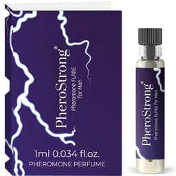 PheroStrong Flare for Men Parfum in der 1-ml-Probiergröße im Größenvergleich