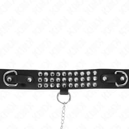 Kink Halsband in Glanzoptik mit Leine von der Seite, Metallbeschläge in Nahaufnahme