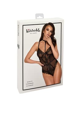 Kissable Stringbody in Schwarz, Nahaufnahme der Material- und Nahtverarbeitung