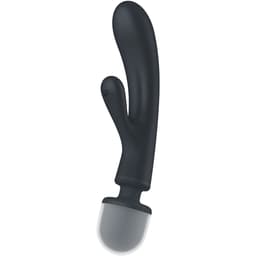 Satisfyer Triple Lover in Grau, Gesamtansicht mit Rabbit- und Massagekopf