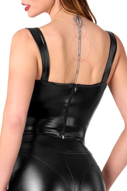 Noir Handmade F365 Lace-Up Corset Top in Schwarz, seitliche Ansicht am Körper getragen