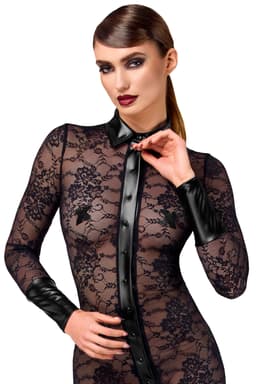 Noir Handmade F376 Noirelle Spitzenkleid in Schwarz, seitliche Ansicht am Körper getragen