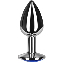 Secretplay Analplug aus Aluminium mit blauem Schmuckstein in der Gesamtansicht
