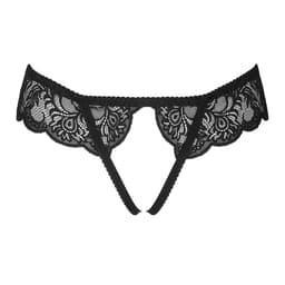 Livco Corsetti Love Story Spitzen-Panty in Schwarz, seitliche Ansicht am Modell in ganzer Länge