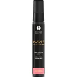 Shunga Waves Pleasure Spray, Flasche im Größenvergleich zur Hand gehalten
