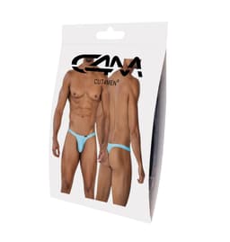 Cut4Men Brazilian-Thong aus Mikrofaser in Aquablau, am Körper getragen fotografiert