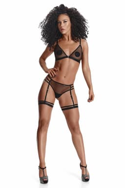 Demoniq LadyX Adora Set, Detailansicht des Netz-Stoff, mit Blick auf die Verarbeitung
