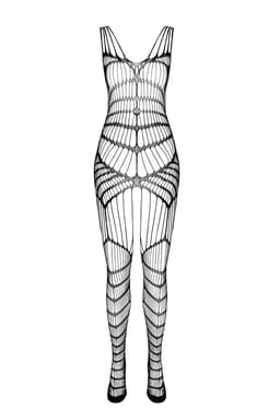 Passion BS 102 Bodystocking aus Netz und Spitze, seitliche Ansicht am Model