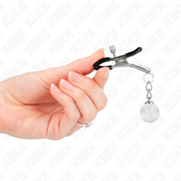 Silberfarbene Kink Nippelklemme mit Glasperlen geöffnet von der Seite