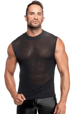 Noir Handmade Feinnetz-Tank-Top in Schwarz, komplette Gesamtansicht von vorne