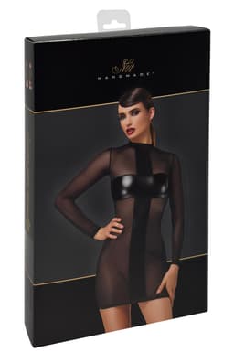 Noir Handmade F369 Crossfire Minikleid in Schwarz, seitliche Ansicht am Körper getragen