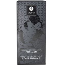 Verpackung des Shunga Pleasure Control Sprays für Männer – Detailaufnahme des Produkts