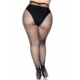 Leg Avenue Netzstrumpfhose in Plus Size aus schwarzem Polyamid, flach ausgelegte Strumpfhose in der Draufsicht