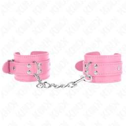 Kink Handgelenkfesseln in Rosa, Schnalle im Detail, Handgelenkfesseln der Kink BDSM-Serie im Karton