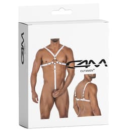Cut4Men Body-Harness in Weiß, Detailaufnahme des breiten, weichen Gummibands