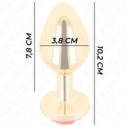 Kink Edelstahl-Analplug in Roségold mit roter Rose aufrecht auf der eigenen Basis stehend