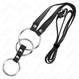 Lederriemen mit 112 cm Länge aus dem Kink Penisring-Set aufgerollt fotografiert