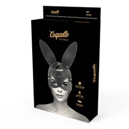Coquette Chic Desire Maske mit Hasenohren aus veganem Leder, Rückseite mit Band und Nahtkante
