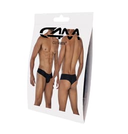 Cut4Men Cheeky-Slip im Hybrid-Schnitt, Farbvariante Schwarz, Detailansicht des gummierten Logos
