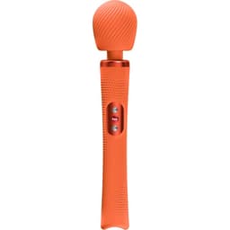 Fun Factory VIM Wand-Vibrator in Orange, Gesamtansicht des orangefarbenen Silikonvibrators