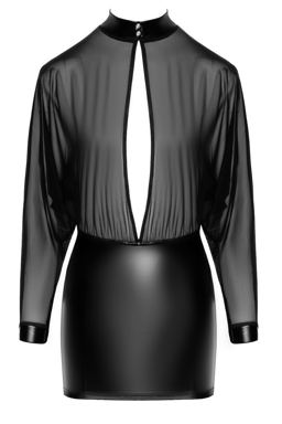 Noir Handmade Tüll-Minikleid in Schwarz, Detailaufnahme des feinen, transparenten Netzmaterials