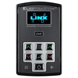 ElectraStim Linx von der Seite mit taktilen Bedientasten und Kanalreglern im Detail