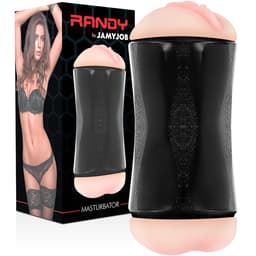 Vaginaler Eingang des Jamyjob Randy Doppelloch-Masturbators im Detail