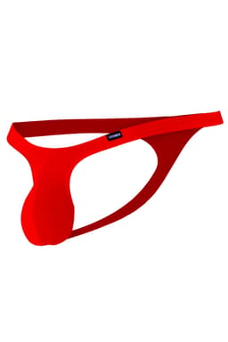 Cut4Men Micro Thong in Rot, Detailansicht des gummierten Logos am Bund