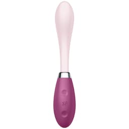 Satisfyer G-Spot Flex 3, Größenverhältnis in der Hand, mit Fokus auf die Materialoberfläche