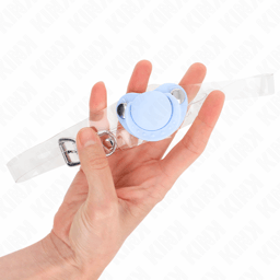Kink Knebel in Schnullerform in Hellblau, Mundstück in der Detailaufnahme