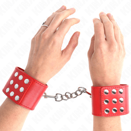 Kink Handgelenkfesseln mit Druckverschluss in Rot, Manschettenpaar in der Gesamtansicht