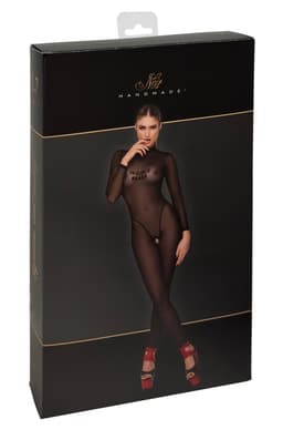 Noir Handmade Troublemaker Catsuit in Schwarz, Ansicht schräg von hinten im Ganzkörperbild