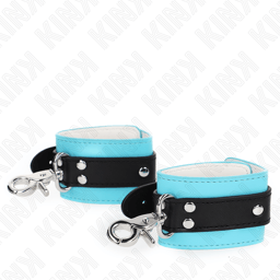 Kink Handgelenkfesseln in Schwarz/Blau im Größenvergleich, verstellbar 21–28 cm