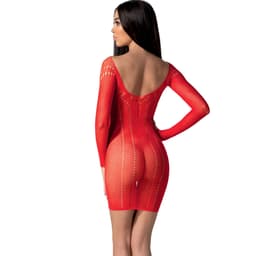Passion BS101 Bodystocking mit Spitze und Netz in Rot von hinten, Rückenpartie im Detail