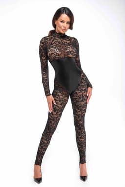 Noir Handmade Catsuit, Rückenansicht mit Schnürung und offener Mitte