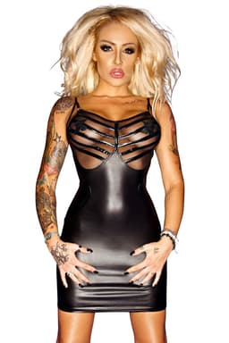Noir Handmade F078 Wetlook-Kleid in schwarz, Gesamtansicht, Wetlook-Kleid von Noir Handmade