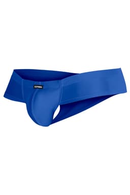 Cut4Men Cheeky-Slip im Hybrid-Schnitt in Königsblau, Detailansicht des gummierten Logos